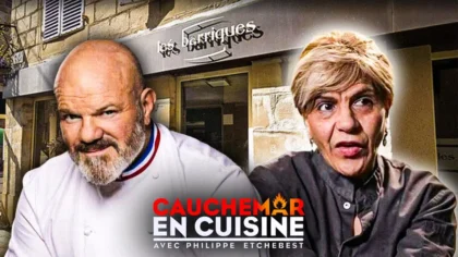 Philippe Etchebest et une restauratrice lors de l’émission Cauchemar en cuisine à Brive.