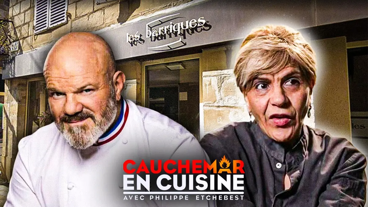 Philippe Etchebest et une restauratrice lors de l’émission Cauchemar en cuisine à Brive.