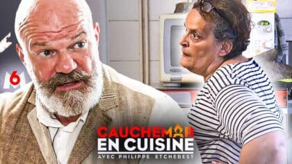 Philippe Etchebest face à une restauratrice lors d’un épisode de Cauchemar en cuisine sur M6.