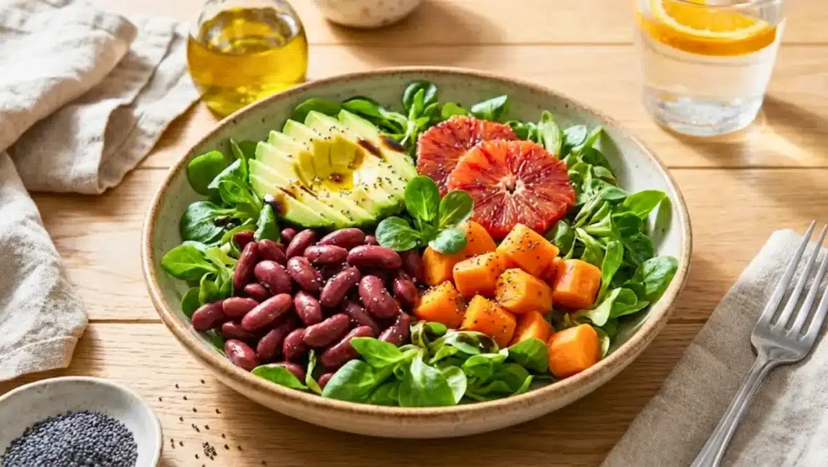 Salade détox hiver colorée avec avocat orange sanguine et carottes