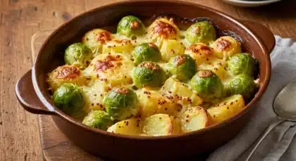 Blanquette de veau servie avec légumes et sauce crémeuse dans une assiette.