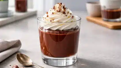 Liégeois maison au chocolat servi en verrine avec une crème onctueuse et une chantilly généreuse