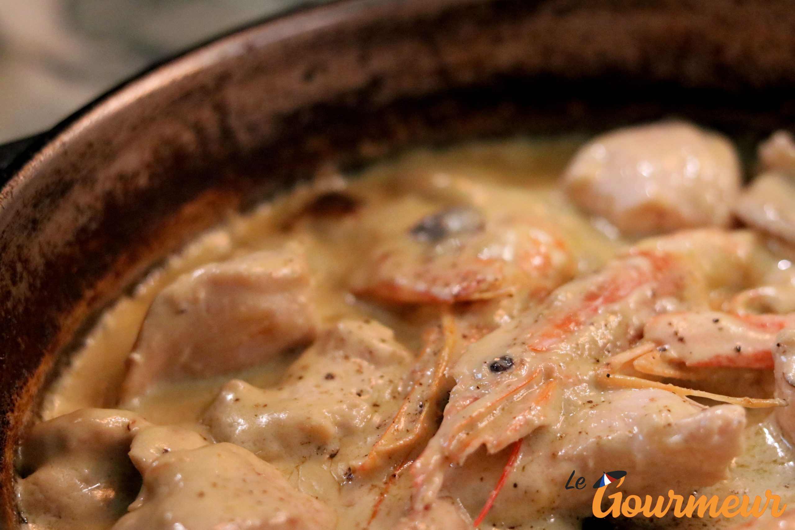 gambas et poulet crème flambé recette et plat perpignan